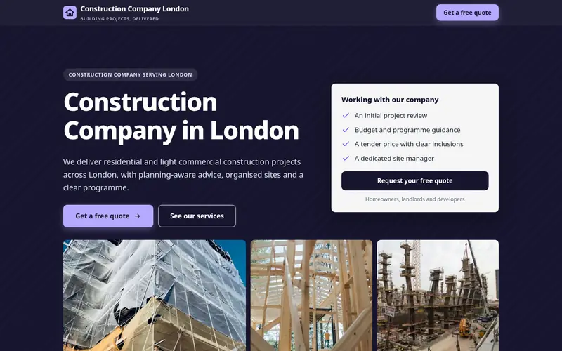 Screenshot of a construction company site we built