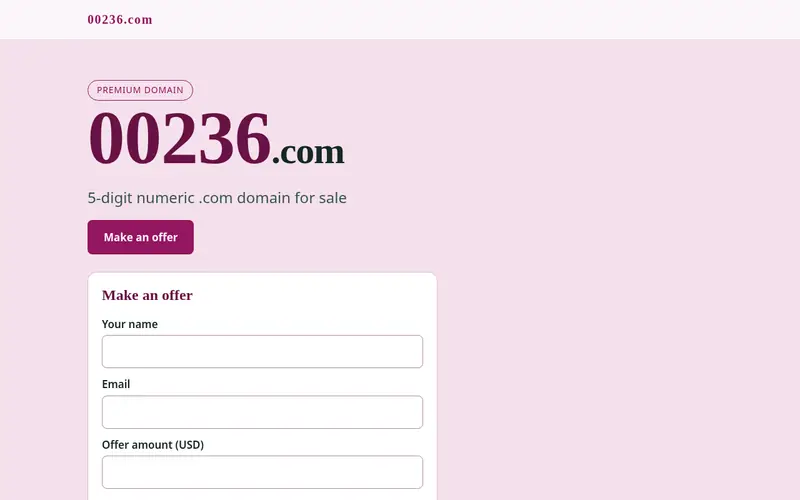 Screenshot of the 00236.com domain sale page