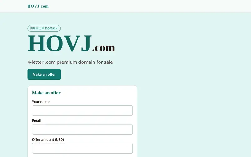 Screenshot of the HOVJ.com domain sale page