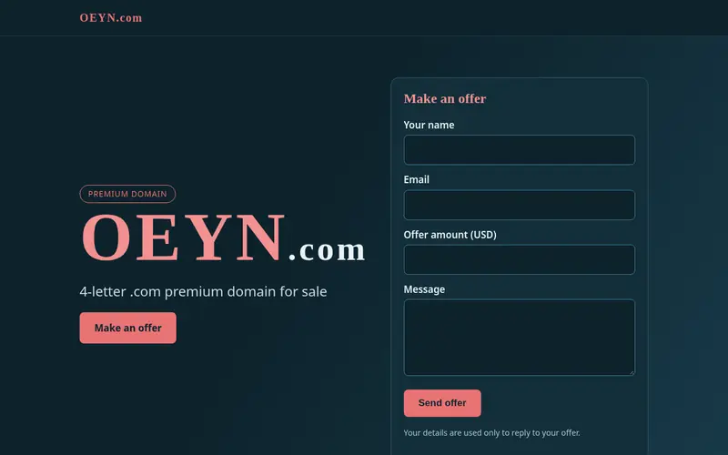 Screenshot of the OEYN.com domain sale page