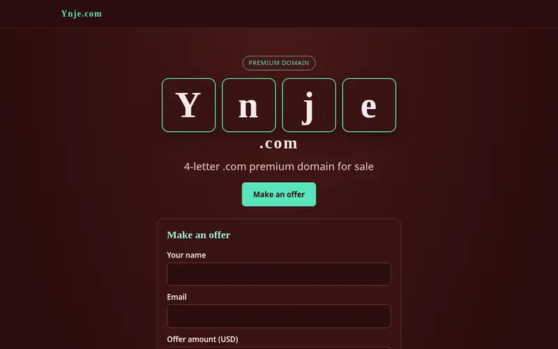 Screenshot of the YNJE.com domain sale page