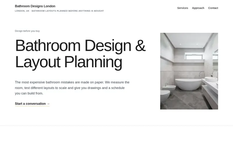 Home page screenshot of bathroomdesigns.uk