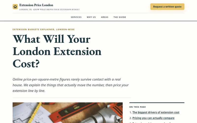 Home page screenshot of extensionprice.com
