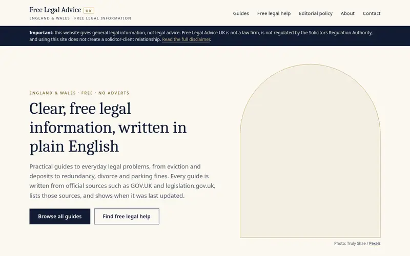 Home page screenshot of freelegaladvice.co.uk