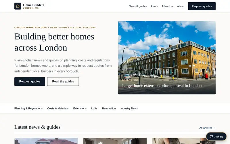 Home page screenshot of homebuilders.co.uk