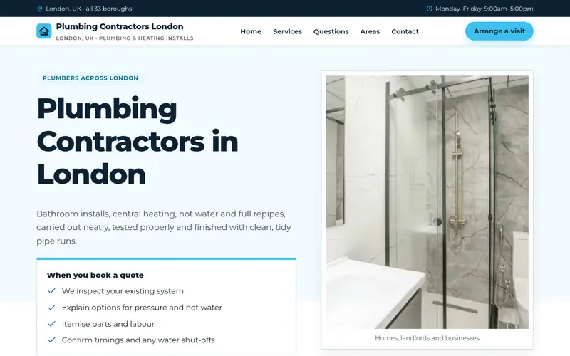 Home page screenshot of plumbingcontractors.co.uk